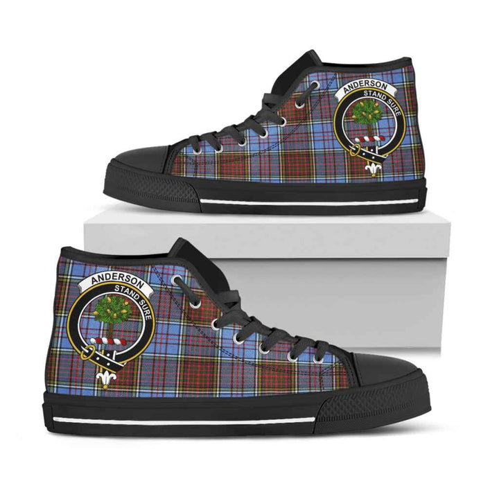 Scottish Anderson Clan Crest Tartan High Top Shoes Black Sole Tartan Plaid