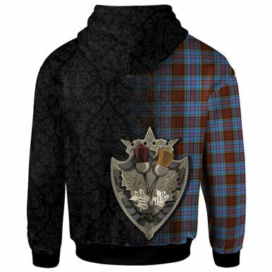 Scottish Anderson Clan Crest Tartan Hoodie - Half Thistle Flowers Celtic Design Back Side Tartan Plaid