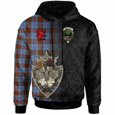Scottish Anderson Clan Crest Tartan Hoodie - Half Thistle Flowers Celtic Design Front Side Tartan Plaid