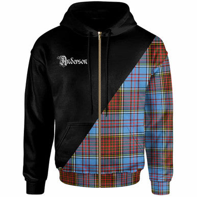 Scottish Anderson Clan Crest Tartan Hoodie - Military Logo Zip-up Tartan Plaid