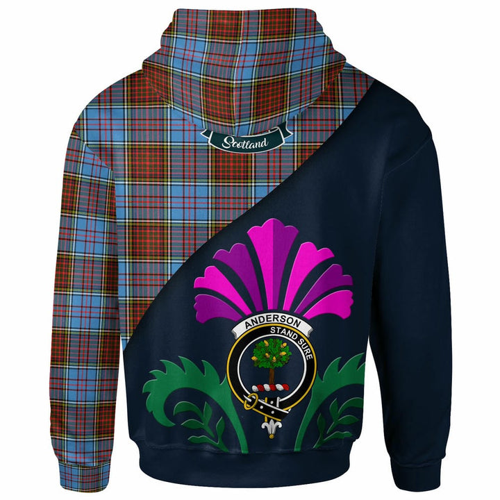 Scottish Anderson Clan Crest Tartan Hoodie - Scotland Thistle Style Back Side Tartan Plaid