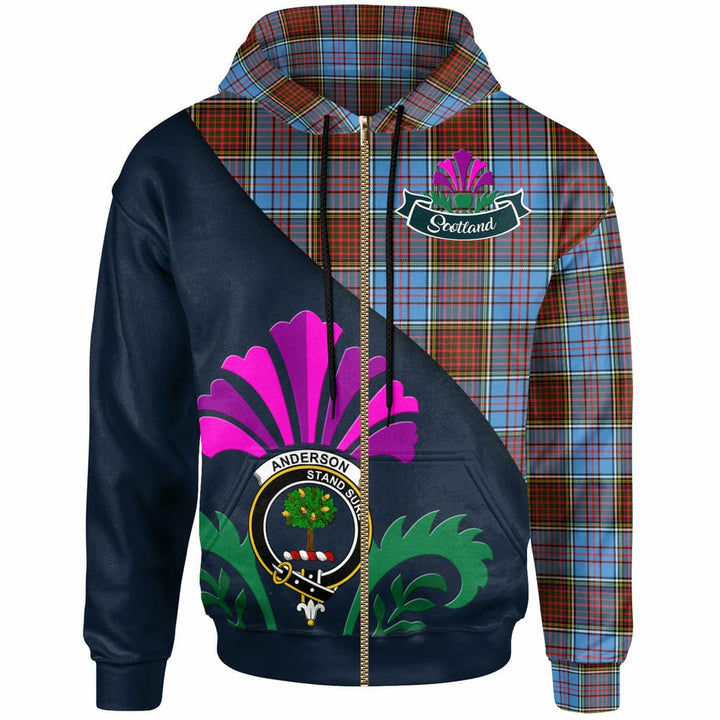 Scottish Anderson Clan Crest Tartan Hoodie - Scotland Thistle Style Zip-up Tartan Plaid