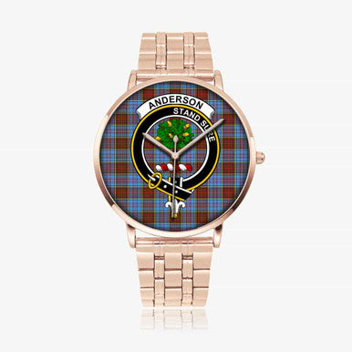 Scottish Anderson Clan Crest Tartan Instafamous Steel Quartz Watches Tartan Plaid Rose Gold 1
