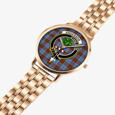 Scottish Anderson Clan Crest Tartan Instafamous Steel Quartz Watches Tartan Plaid Rose Gold 2