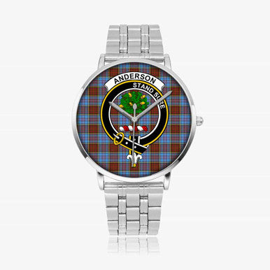 Scottish Anderson Clan Crest Tartan Instafamous Steel Quartz Watches Tartan Plaid Silver 1