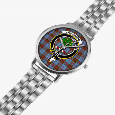 Scottish Anderson Clan Crest Tartan Instafamous Steel Quartz Watches Tartan Plaid Silver 2