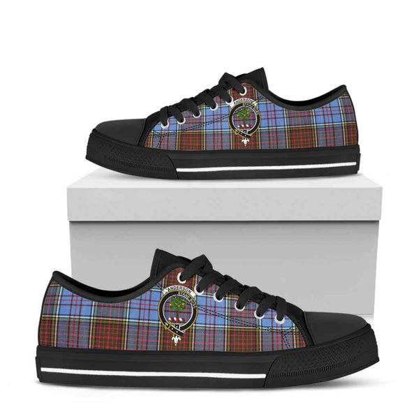 Scottish Anderson Clan Crest Tartan Low Top Shoes Tartan Plaid Black