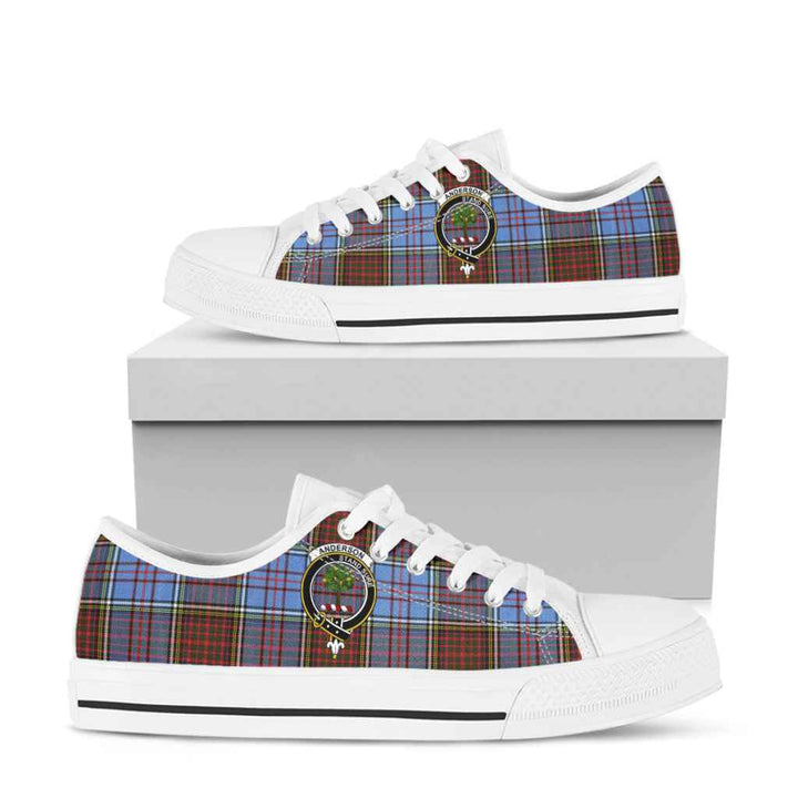 Scottish Anderson Clan Crest Tartan Low Top Shoes Tartan Plaid White