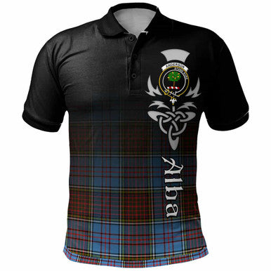 Scottish Anderson Clan Crest Tartan Polo Shirt - Alba Gu Brath Family Crest Celtic Inspired Front Side Tartan Plaid