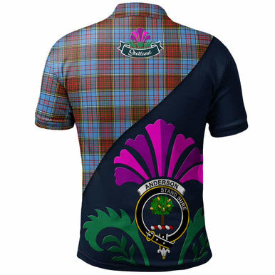 Scottish Anderson Clan Crest Tartan Polo Shirt - Scotland Thistle Style Back Side Tartan Plaid