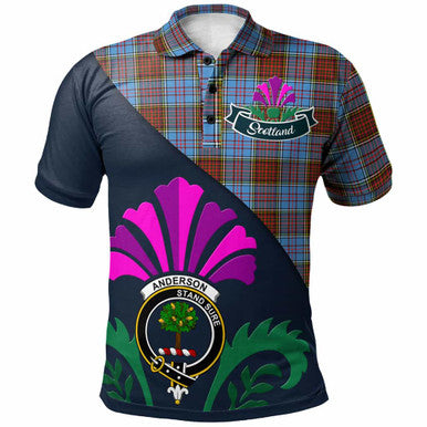 Scottish Anderson Clan Crest Tartan Polo Shirt - Scotland Thistle Style Front Side Tartan Plaid
