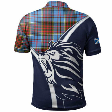 Scottish Anderson Clan Crest Tartan Polo Shirt - Scottish Flag With Lion Back Side Tartan Plaid