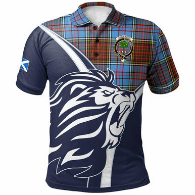 Scottish Anderson Clan Crest Tartan Polo Shirt - Scottish Flag With Lion Front Side Tartan Plaid