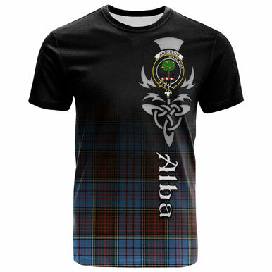 Scottish Anderson Clan Crest Tartan T-Shirt - Alba Gu Brath Family Crest Celtic Inspired Front Side Tartan Plaid