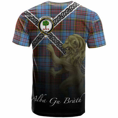 Scottish Anderson Clan Crest Tartan T-Shirt - Celtic With Scotland Lion Back Side Tartan Plaid