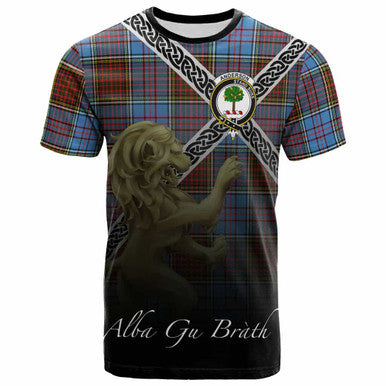Scottish Anderson Clan Crest Tartan T-Shirt - Celtic With Scotland Lion Front Side Tartan Plaid
