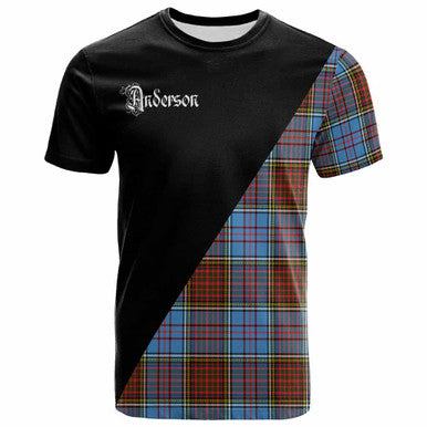 Scottish Anderson Clan Crest Tartan T-Shirt - Military Logo Front Side Tartan Plaid