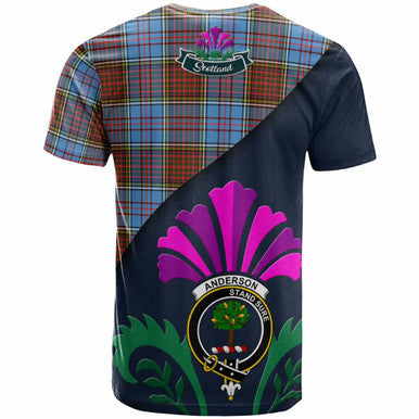 Scottish Anderson Clan Crest Tartan T-Shirt - Scotland Thistle Style Back Side Tartan Plaid