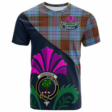 Scottish Anderson Clan Crest Tartan T-Shirt - Scotland Thistle Style Front Side Tartan Plaid