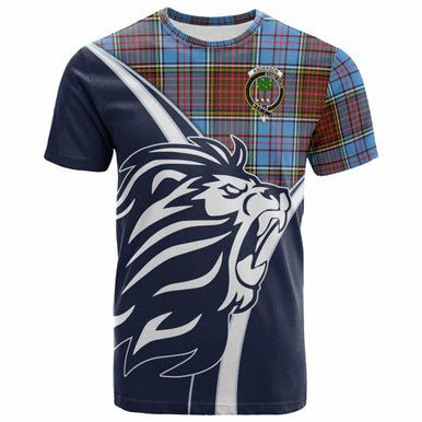 Scottish Anderson Clan Crest Tartan T-Shirt - Scottish Flag With Lion Front Side Tartan Plaid