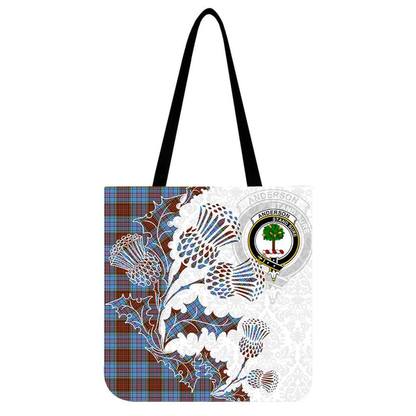 Scottish Anderson Clan Crest Tartan Tote Bag - Thistle Flowers Style Tartan Plaid 1