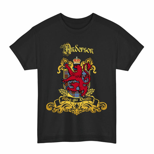 Scottish Anderson Clan Tartan Lion Rampant of Scotland T-Shirt Tartan Plaid Black Color