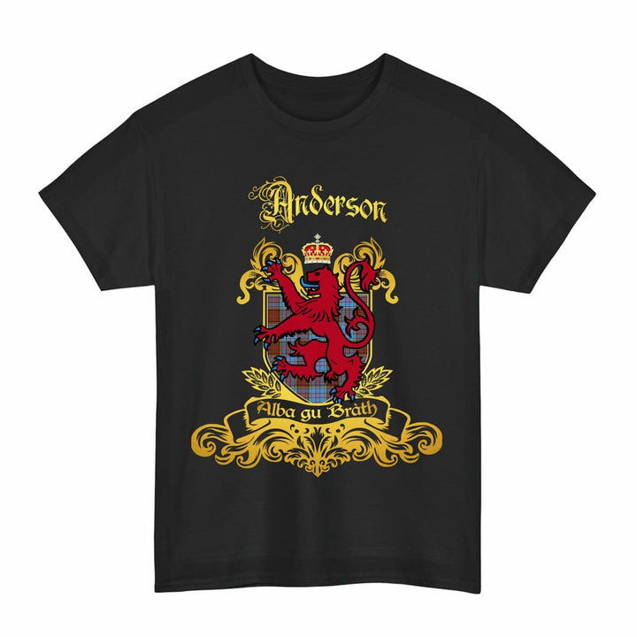 Scottish Anderson Clan Tartan Lion Rampant of Scotland T-Shirt Tartan Plaid Black Color