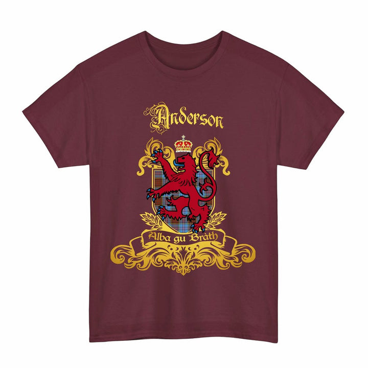 Scottish Anderson Clan Tartan Lion Rampant of Scotland T-Shirt Tartan Plaid Maroon Color
