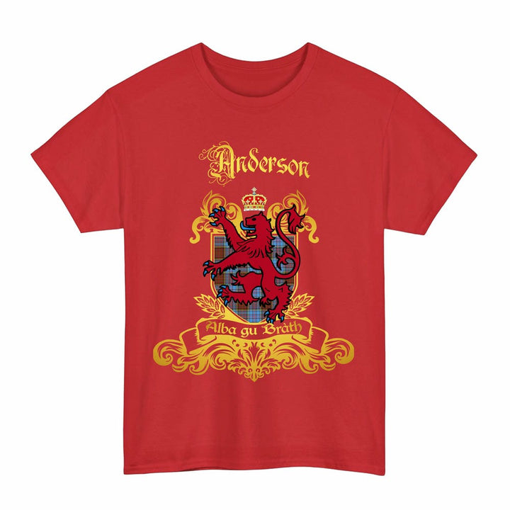 Scottish Anderson Clan Tartan Lion Rampant of Scotland T-Shirt Tartan Plaid Red Color