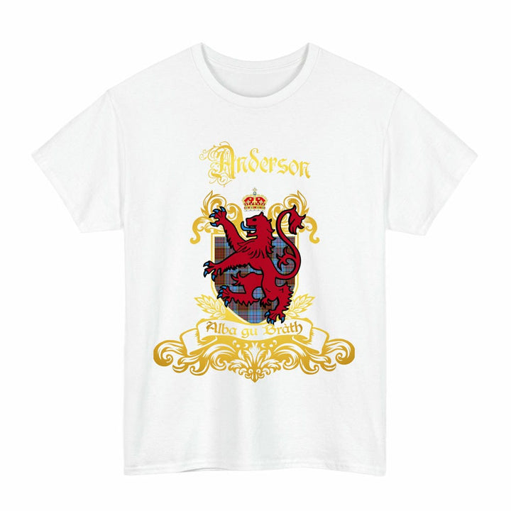 Scottish Anderson Clan Tartan Lion Rampant of Scotland T-Shirt Tartan Plaid White Color
