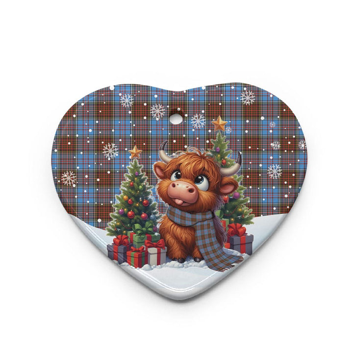 Scottish Anderson Modern Clan Tartan Ceramic Ornament Cute Highland Cow Christmas Heart Style Tartan Plaid