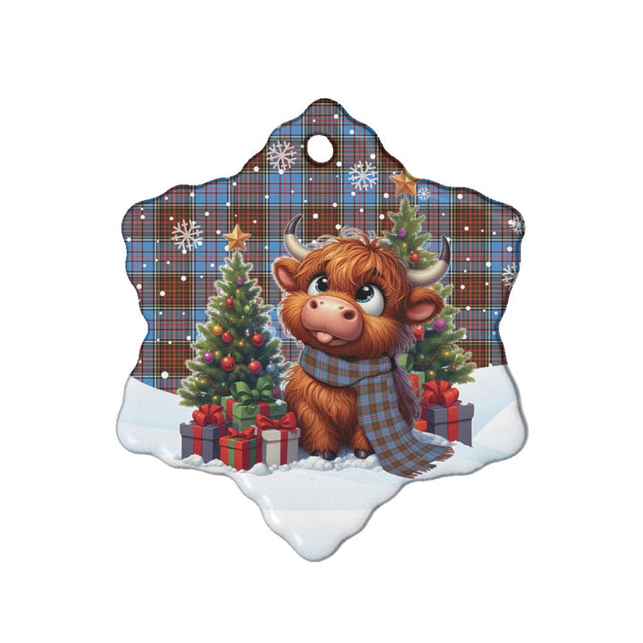 Scottish Anderson Modern Clan Tartan Ceramic Ornament Cute Highland Cow Christmas Snow Flake Style Tartan Plaid