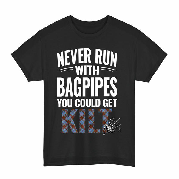 Scottish Anderson Modern Clan Tartan Never Run With Bagpipes T-Shirt Tartan Plaid Black Color