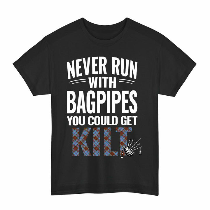 Scottish Anderson Modern Clan Tartan Never Run With Bagpipes T-Shirt Tartan Plaid Black Color