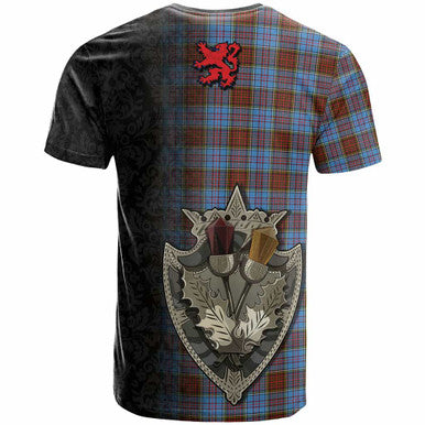 Scottish Anderson Modern Clan Tartan T-Shirt - Half Thistle Flowers Celtic Design Back Side Tartan Plaid
