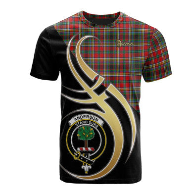 Scottish Anderson of Arbrake Clan Crest Tartan T-Shirt Believe in Me Front Side Tartan Plaid