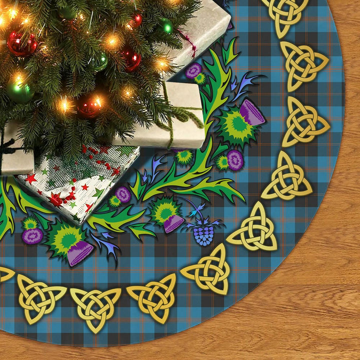 Scottish Angus Ancient Clan Tartan Thistle Celtic Knot Christmas Tree Skirt No Tassels Tartan Plaid 2