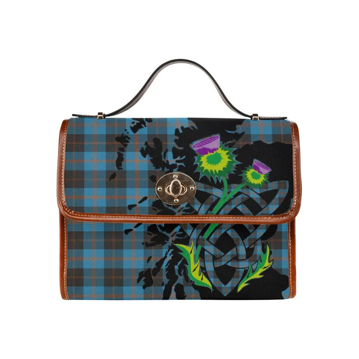 Scottish Angus Ancient Clan Tartan Waterproof Canvas Bag With Thistle Tartan Plaid 2