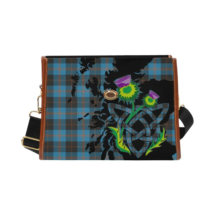 Scottish Angus Ancient Clan Tartan Waterproof Canvas Bag With Thistle Tartan Plaid 1