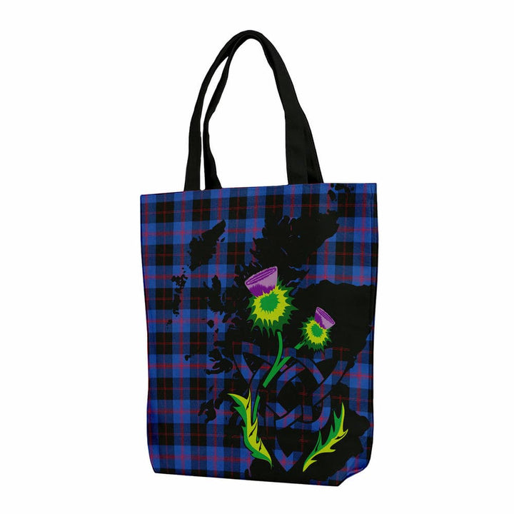 Scottish Angus Modern Clan Tartan Canvas Bag With Shoulder Strap With Thistle Tartan Plaid 1