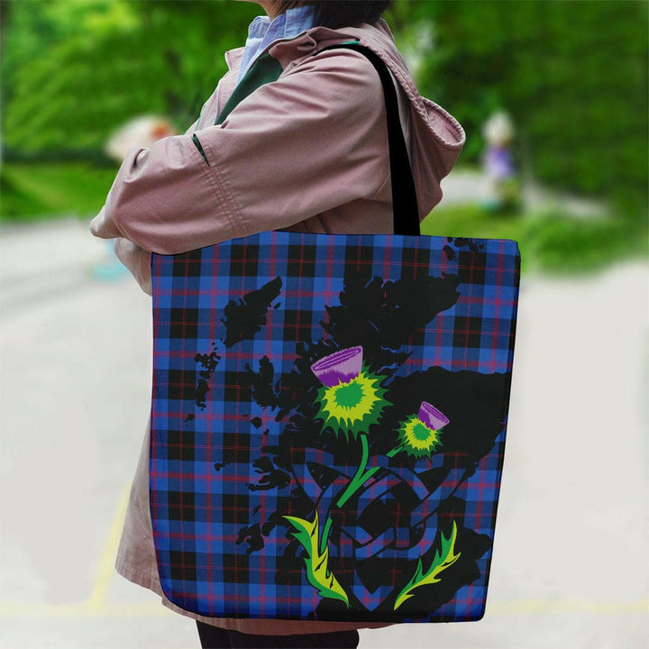 Scottish Angus Modern Clan Tartan Canvas Bag With Shoulder Strap With Thistle Tartan Plaid 2