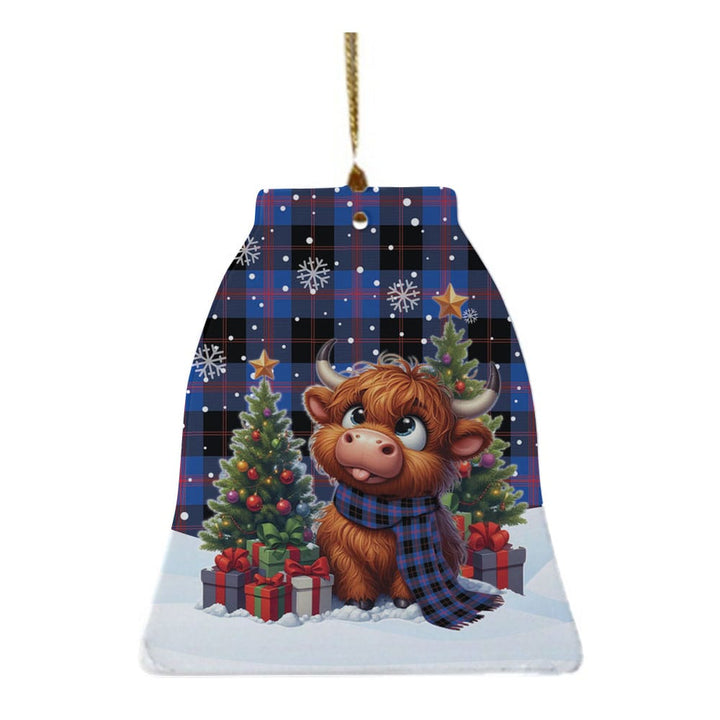 Scottish Angus Modern Clan Tartan Ceramic Ornament Cute Highland Cow Christmas Bell Style Tartan Plaid