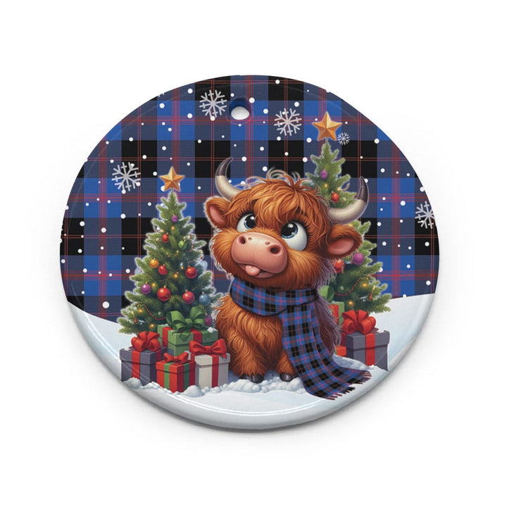 Scottish Angus Modern Clan Tartan Ceramic Ornament Cute Highland Cow Christmas Circle Style Tartan Plaid
