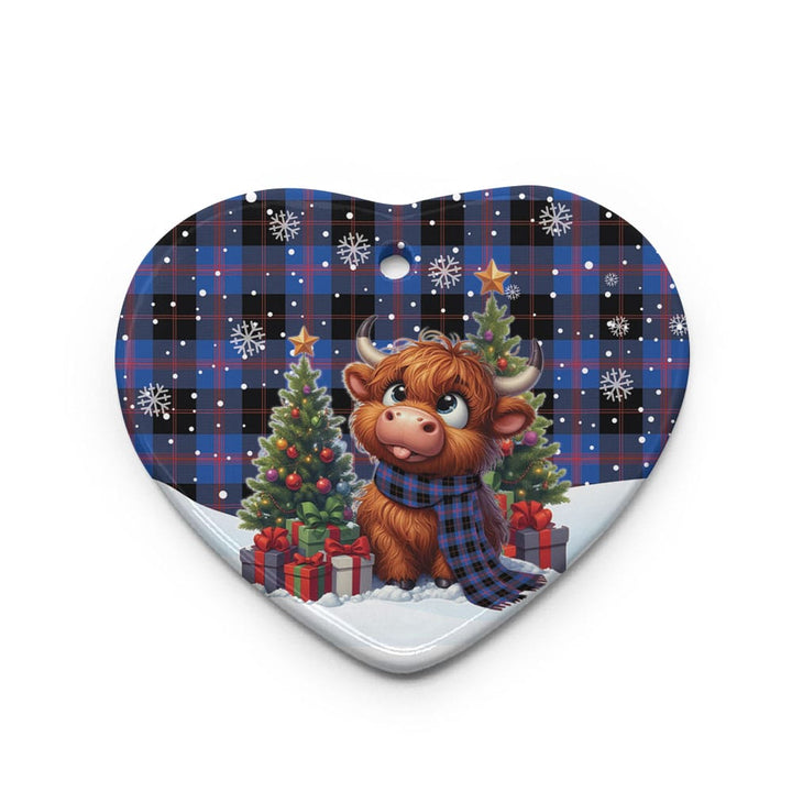 Scottish Angus Modern Clan Tartan Ceramic Ornament Cute Highland Cow Christmas Heart Style Tartan Plaid