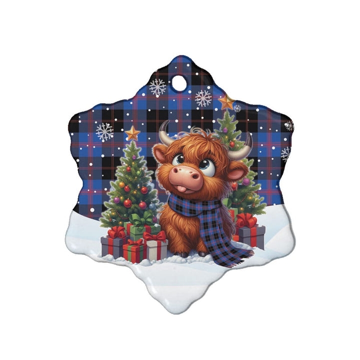 Scottish Angus Modern Clan Tartan Ceramic Ornament Cute Highland Cow Christmas Snow Flake Style Tartan Plaid