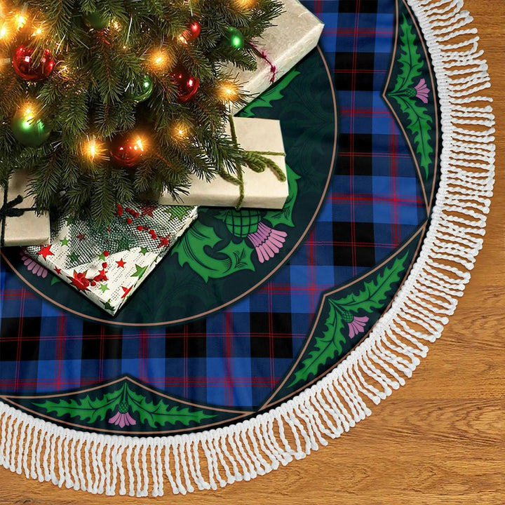 Scottish Angus Modern Clan Tartan Christmas Tree Skirt Old Scottish Thistle Flower Tassels Tartan Plaid 2