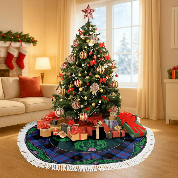 Scottish Angus Modern Clan Tartan Christmas Tree Skirt Old Scottish Thistle Flower Tassels Tartan Plaid 3