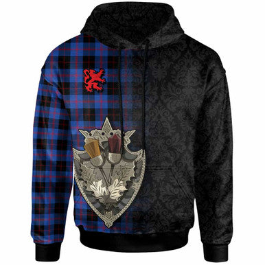Scottish Angus Modern Clan Tartan Hoodie - Half Thistle Flowers Celtic Design Front Side Tartan Plaid