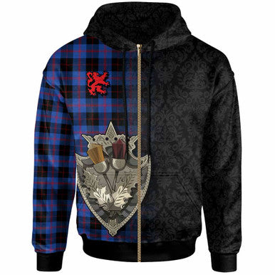 Scottish Angus Modern Clan Tartan Hoodie - Half Thistle Flowers Celtic Design Zip-up Tartan Plaid