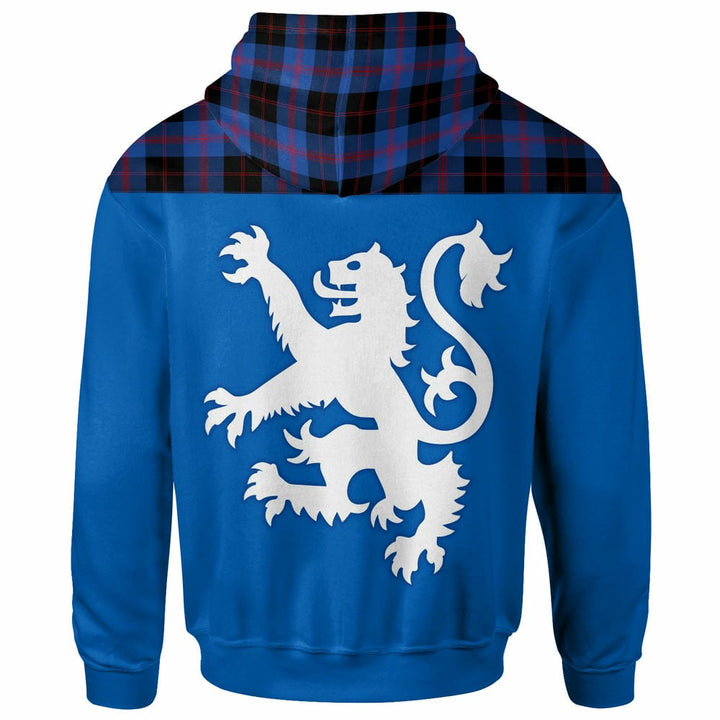 Scottish Angus Modern Clan Tartan Hoodie - Lion Rampant of Scotland With Flag back Side Tartan Plaid